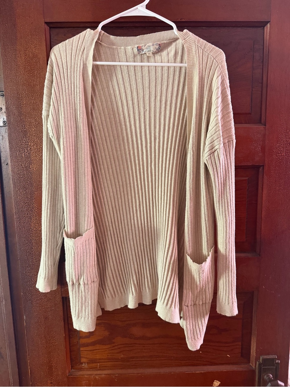 Pink Rose Cream Ribbed Open-Front Women's Cardigan